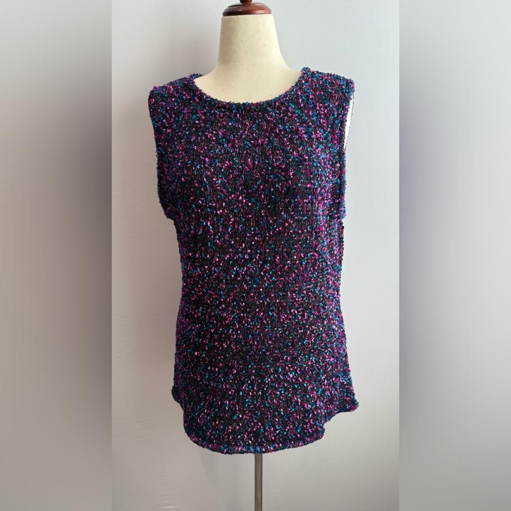 Diane Von Furstenberg Silk Assests Black and Purple Knit Tank Top‎